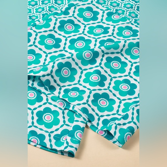 Green Boho Geometric Print Drawstring High
Waist Flared Pants - Picture 13 of 15